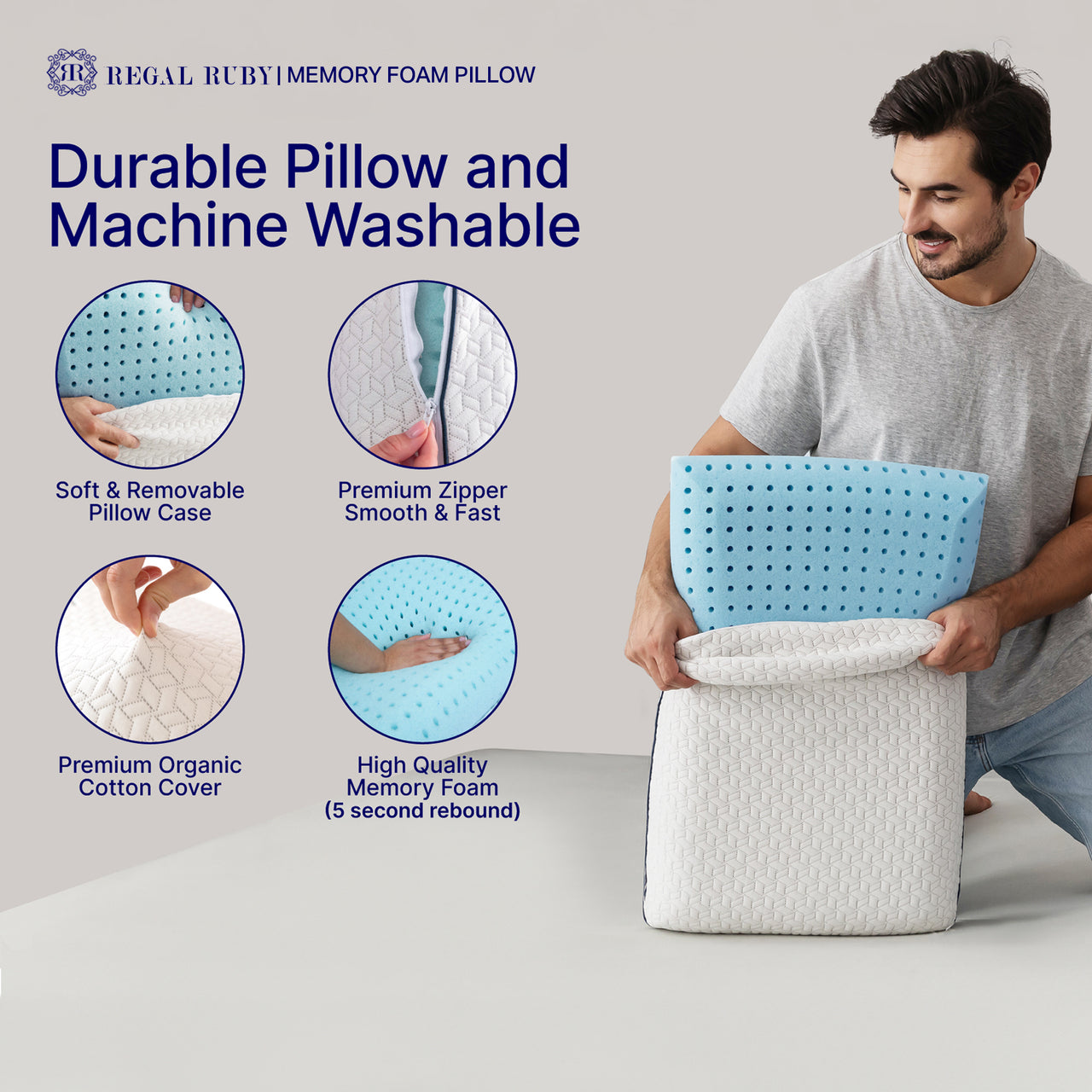 Regal Ruby Gel Memory Foam Pillow - Bed Pillows with Viscose Made from Bamboo Pillow Cover, Cooling